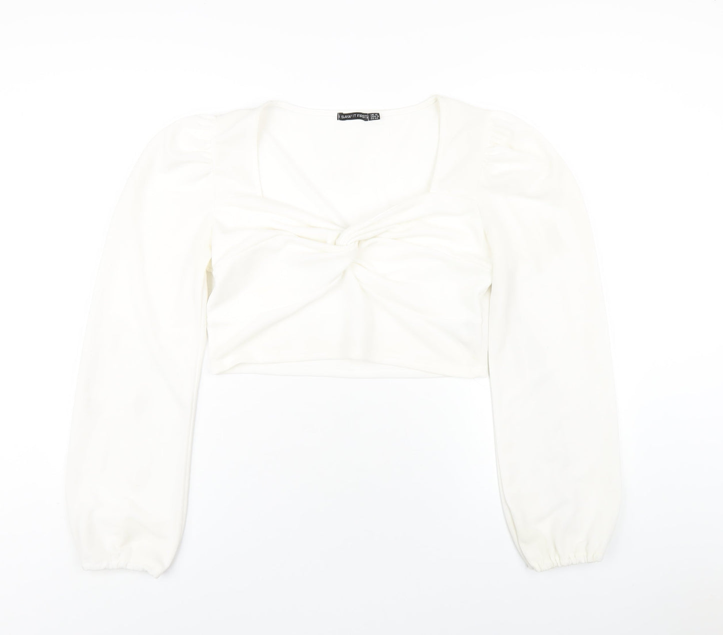 I SAW IT FIRST Womens White Polyester Cropped T-Shirt Size 16 V-Neck