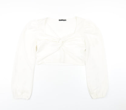 I SAW IT FIRST Womens White Polyester Cropped T-Shirt Size 16 V-Neck