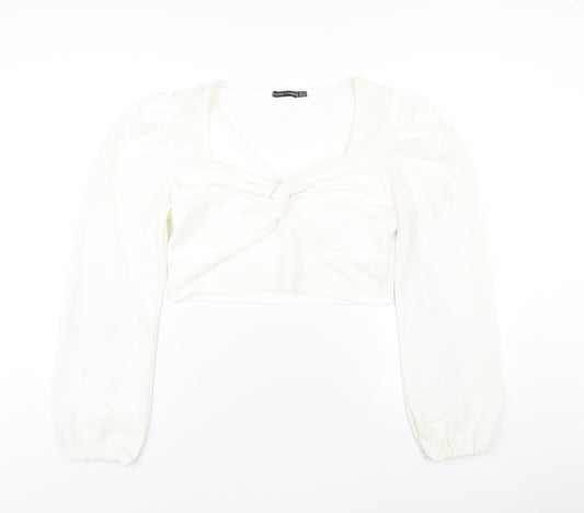 I SAW IT FIRST Womens White Polyester Cropped T-Shirt Size 16 V-Neck