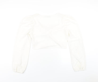 I SAW IT FIRST Womens White Polyester Cropped T-Shirt Size 16 V-Neck