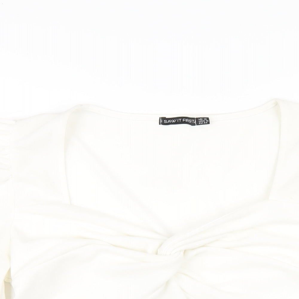 I SAW IT FIRST Womens White Polyester Cropped T-Shirt Size 16 V-Neck