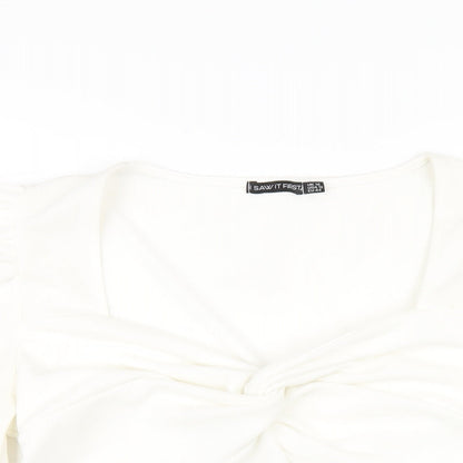 I SAW IT FIRST Womens White Polyester Cropped T-Shirt Size 16 V-Neck