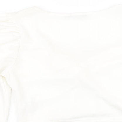 I SAW IT FIRST Womens White Polyester Cropped T-Shirt Size 16 V-Neck