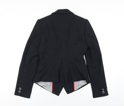 Back view of Betty Jackson women’s blue striped polyester jacket blazer, size UK 8