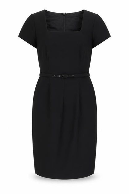 Roman Womens Black Polyester Pencil Dress Size 12 Square Neck Zip