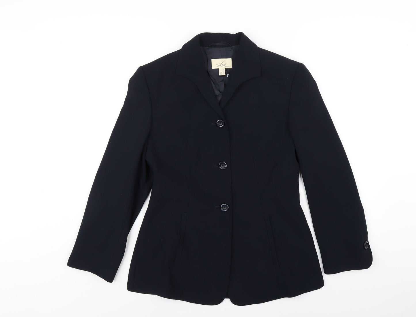 SHE Womens Blue Jacket Blazer Size 10 Button