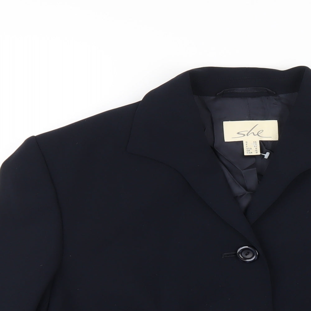 SHE Womens Blue Jacket Blazer Size 10 Button