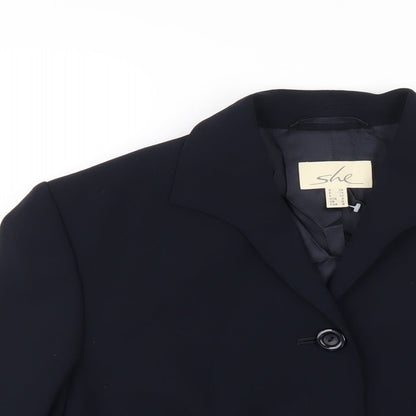 SHE Womens Blue Jacket Blazer Size 10 Button