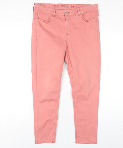 Oasis Womens Pink Cotton Skinny Jeans Size 16 L26 in Regular Zip