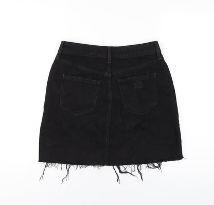 F&F Womens Black Cotton A-Line Skirt Size 8 Zip