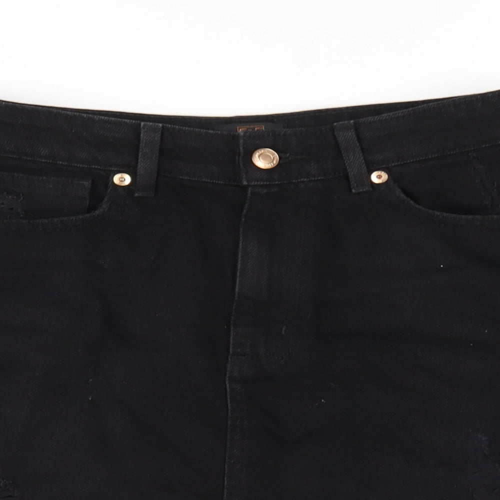 F&F Womens Black Cotton A-Line Skirt Size 8 Zip