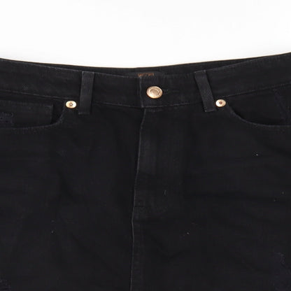 F&F Womens Black Cotton A-Line Skirt Size 8 Zip