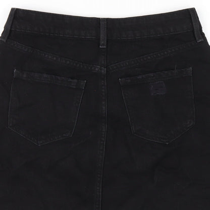 F&F Womens Black Cotton A-Line Skirt Size 8 Zip