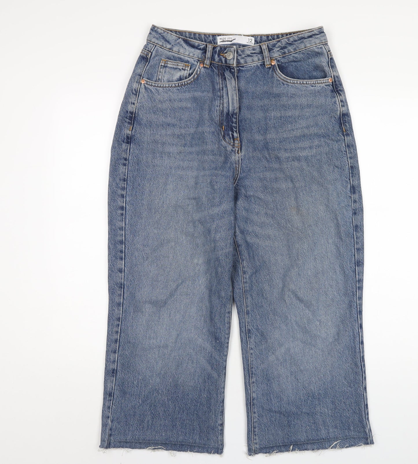 NEXT Womens Blue Cotton Wide-Leg Jeans Size 12 L23 in Regular Zip