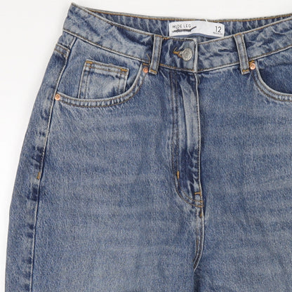 NEXT Womens Blue Cotton Wide-Leg Jeans Size 12 L23 in Regular Zip