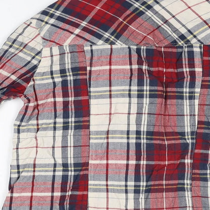 New Look Womens Red Plaid Cotton Basic Button-Up Size 6 Collared