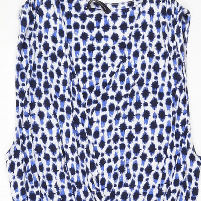 Marks and Spencer Womens White Geometric Viscose A-Line Size 10 V-Neck Pullover