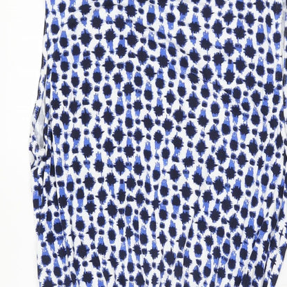 Marks and Spencer Womens White Geometric Viscose A-Line Size 10 V-Neck Pullover