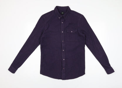 Additional front view of ASOS men’s purple cotton button-up, size S, collared button