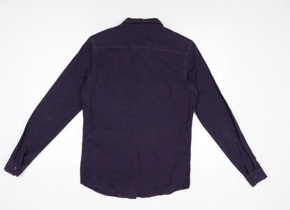 Back view of ASOS men’s purple cotton button-up, size S, collared button