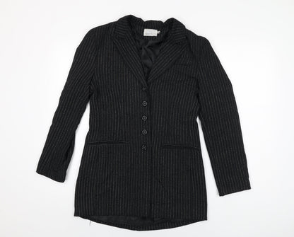 Directions Womens Black Striped Jacket Blazer Size 10 Button