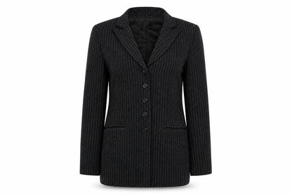 Directions Womens Black Striped Jacket Blazer Size 10 Button