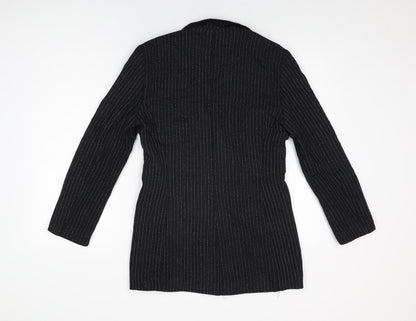 Directions Womens Black Striped Jacket Blazer Size 10 Button