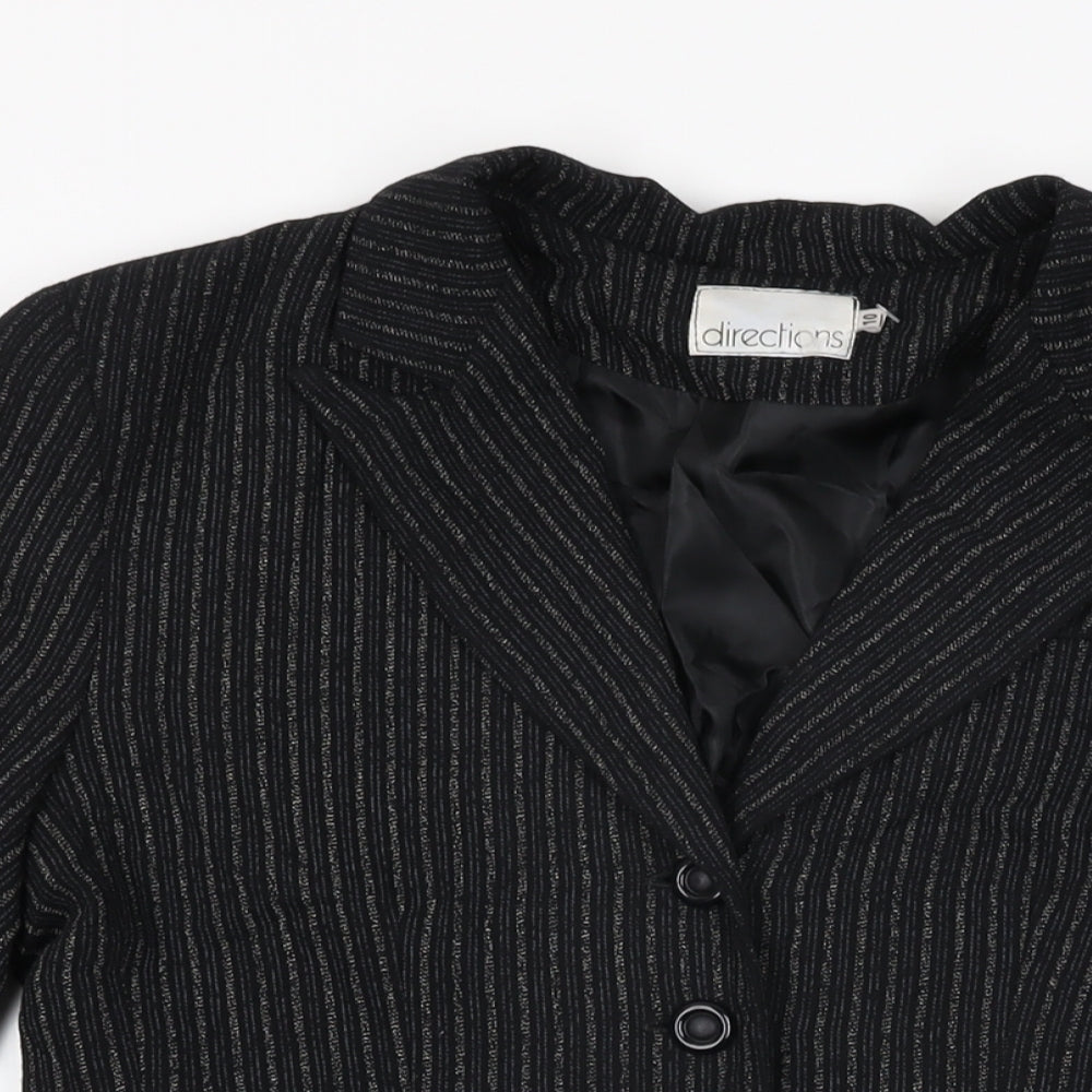 Directions Womens Black Striped Jacket Blazer Size 10 Button