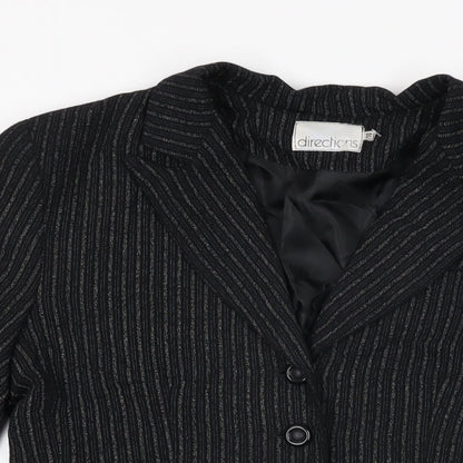 Directions Womens Black Striped Jacket Blazer Size 10 Button