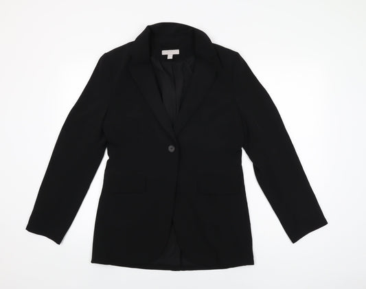 H&M Womens Black Polyester Jacket Suit Jacket Size 8