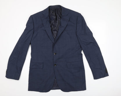 Marks and Spencer Mens Blue Geometric Wool Jacket Suit Jacket Size 40 Regular