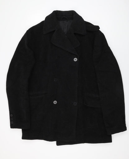 HIJKLMVWXYZ Womens Black Overcoat Coat Size XL Button