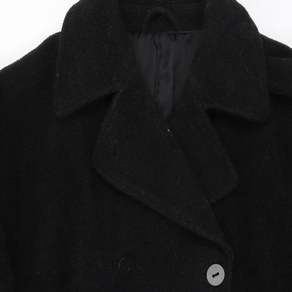 HIJKLMVWXYZ Womens Black Overcoat Coat Size XL Button