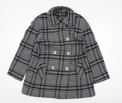Autograph Womens Grey Plaid Overcoat Coat Size 14 Button