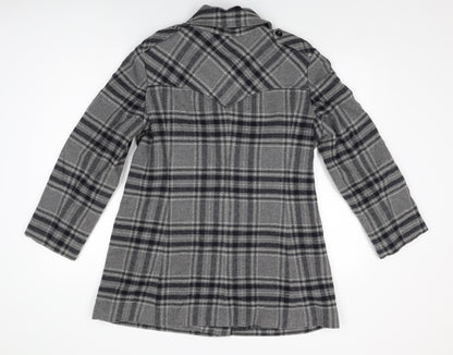Autograph Womens Grey Plaid Overcoat Coat Size 14 Button