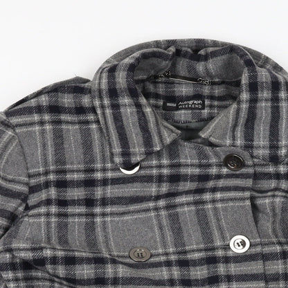 Autograph Womens Grey Plaid Overcoat Coat Size 14 Button