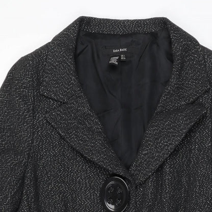 Zara Womens Black Overcoat Coat Size L Button
