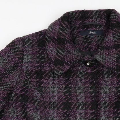 Isle Womens Purple Geometric Jacket Coat Size 12 Button
