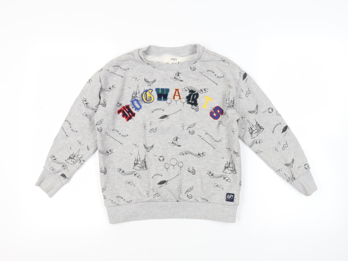 Marks and Spencer Girls Grey Geometric Cotton Pullover Sweatshirt Size 9-10 Years Pullover - Harry Potter Quidditch