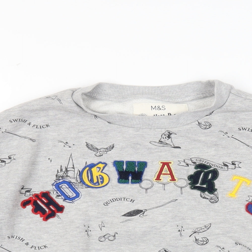 Marks and Spencer Girls Grey Geometric Cotton Pullover Sweatshirt Size 9-10 Years Pullover - Harry Potter Quidditch