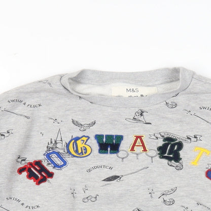 Marks and Spencer Girls Grey Geometric Cotton Pullover Sweatshirt Size 9-10 Years Pullover - Harry Potter Quidditch