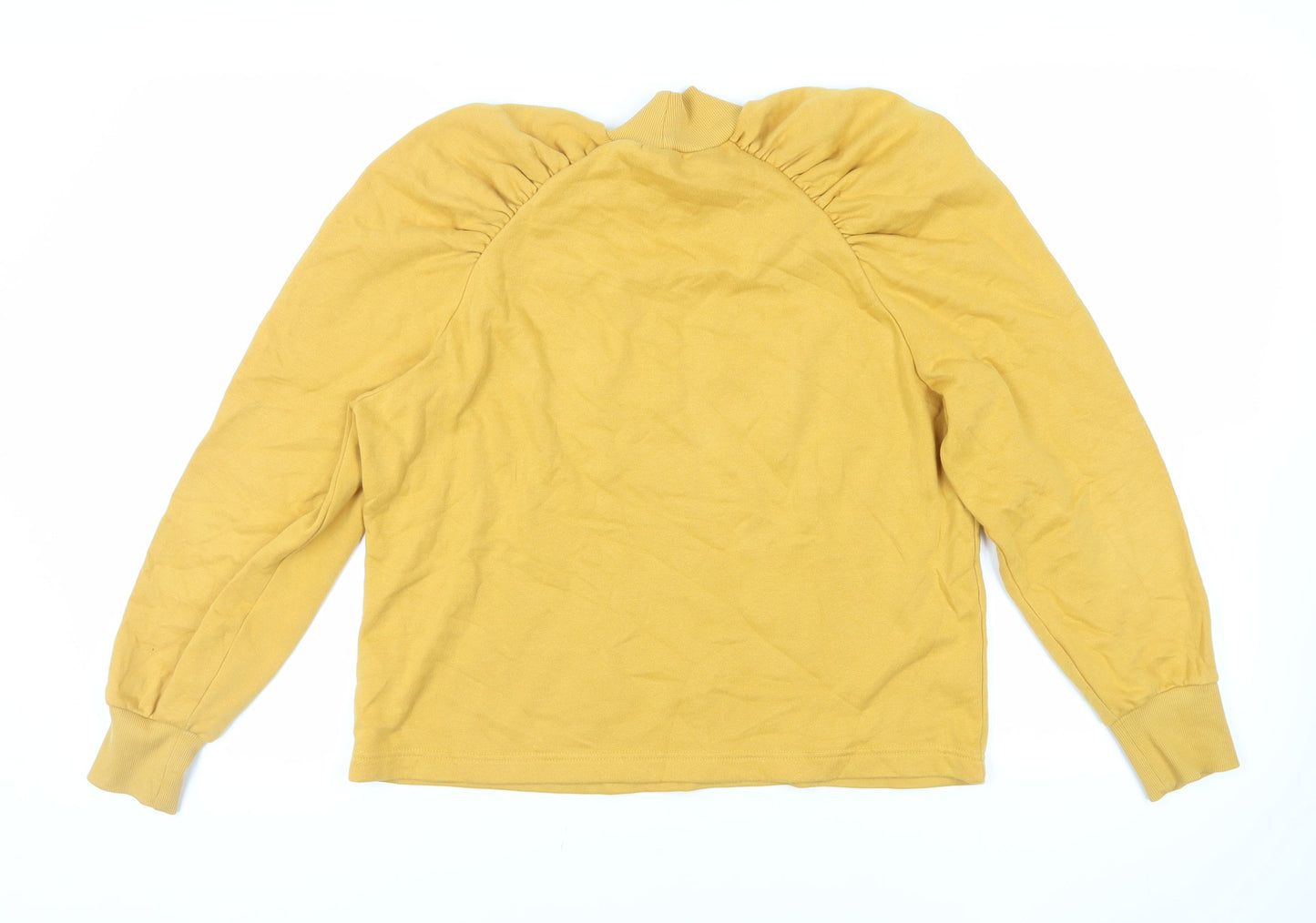 Monki Womens Yellow Cotton Pullover Sweatshirt Size S Pullover - Ruched Sleeves