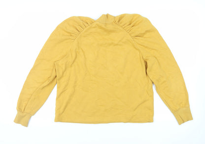 Monki Womens Yellow Cotton Pullover Sweatshirt Size S Pullover - Ruched Sleeves