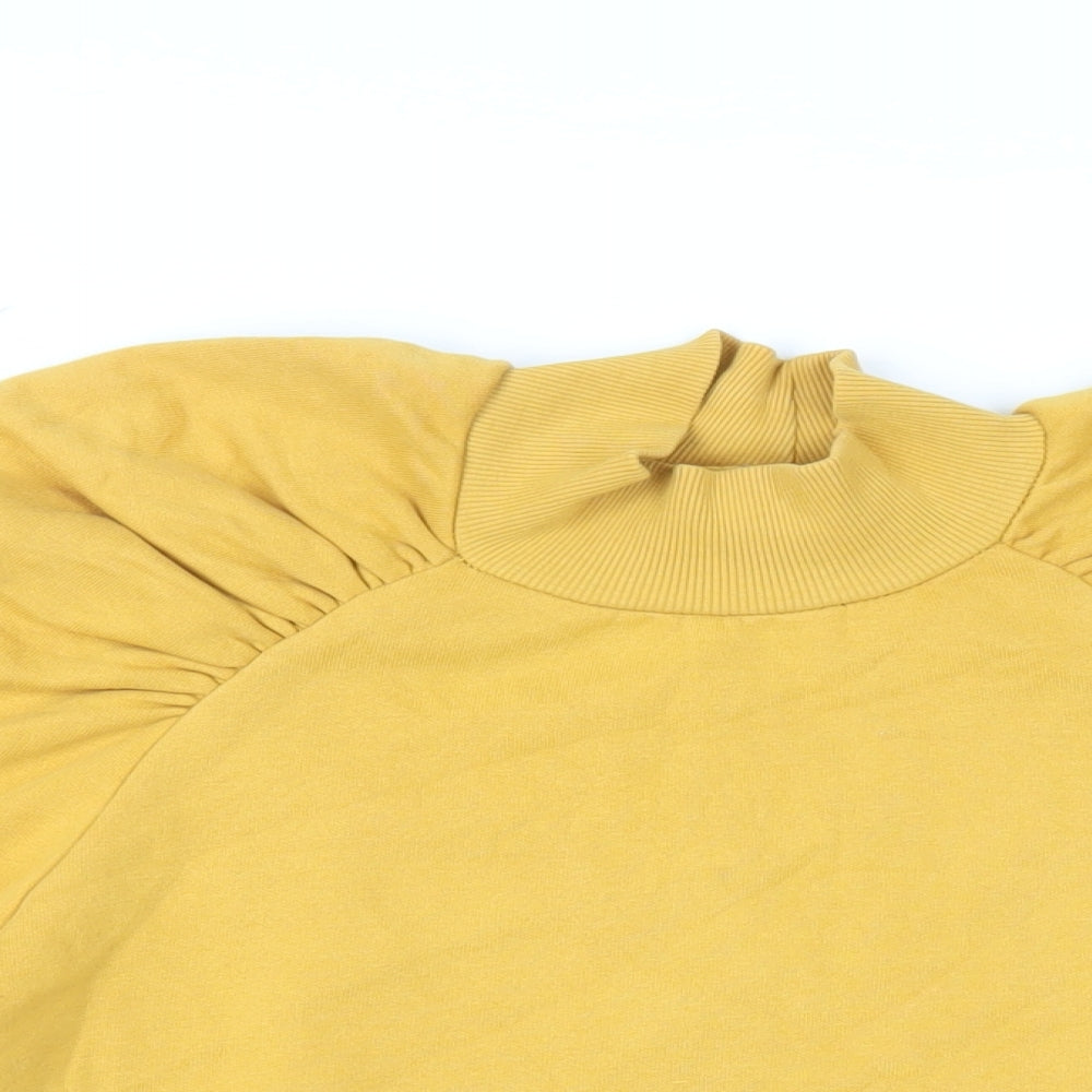 Monki Womens Yellow Cotton Pullover Sweatshirt Size S Pullover - Ruched Sleeves