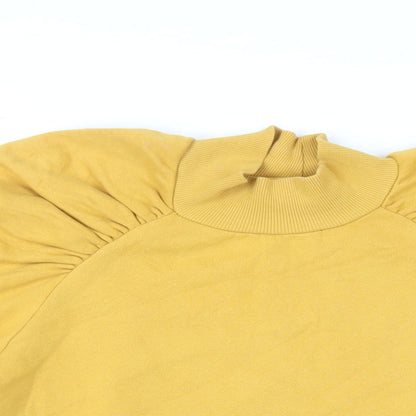 Monki Womens Yellow Cotton Pullover Sweatshirt Size S Pullover - Ruched Sleeves