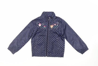 H&M Girls Blue Polka Dot Jacket Size 7-8 Years Zip - Embroidered