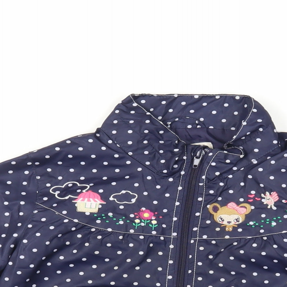 H&M Girls Blue Polka Dot Jacket Size 7-8 Years Zip - Embroidered