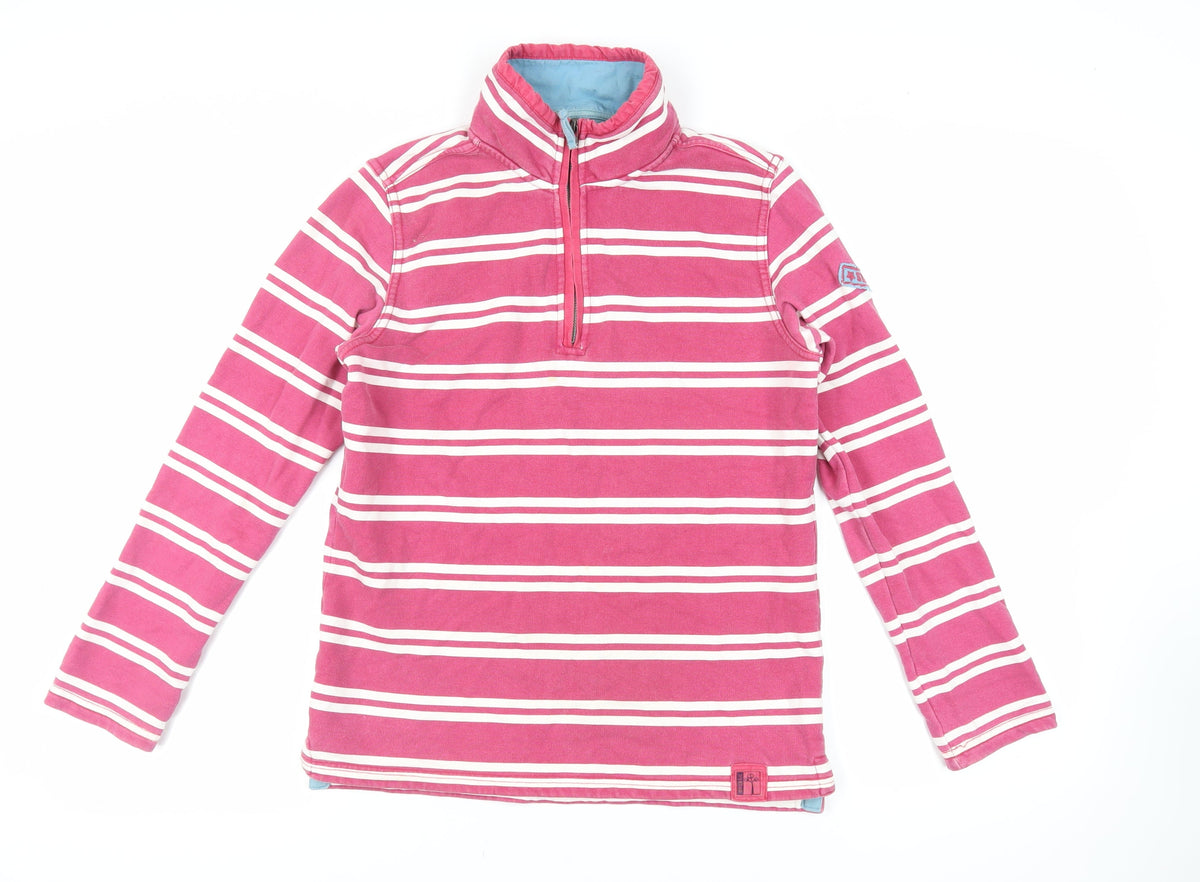 Seasalt Cornwall Womens Pink Striped Cotton Pullover Sweatshirt Size 8 Zip