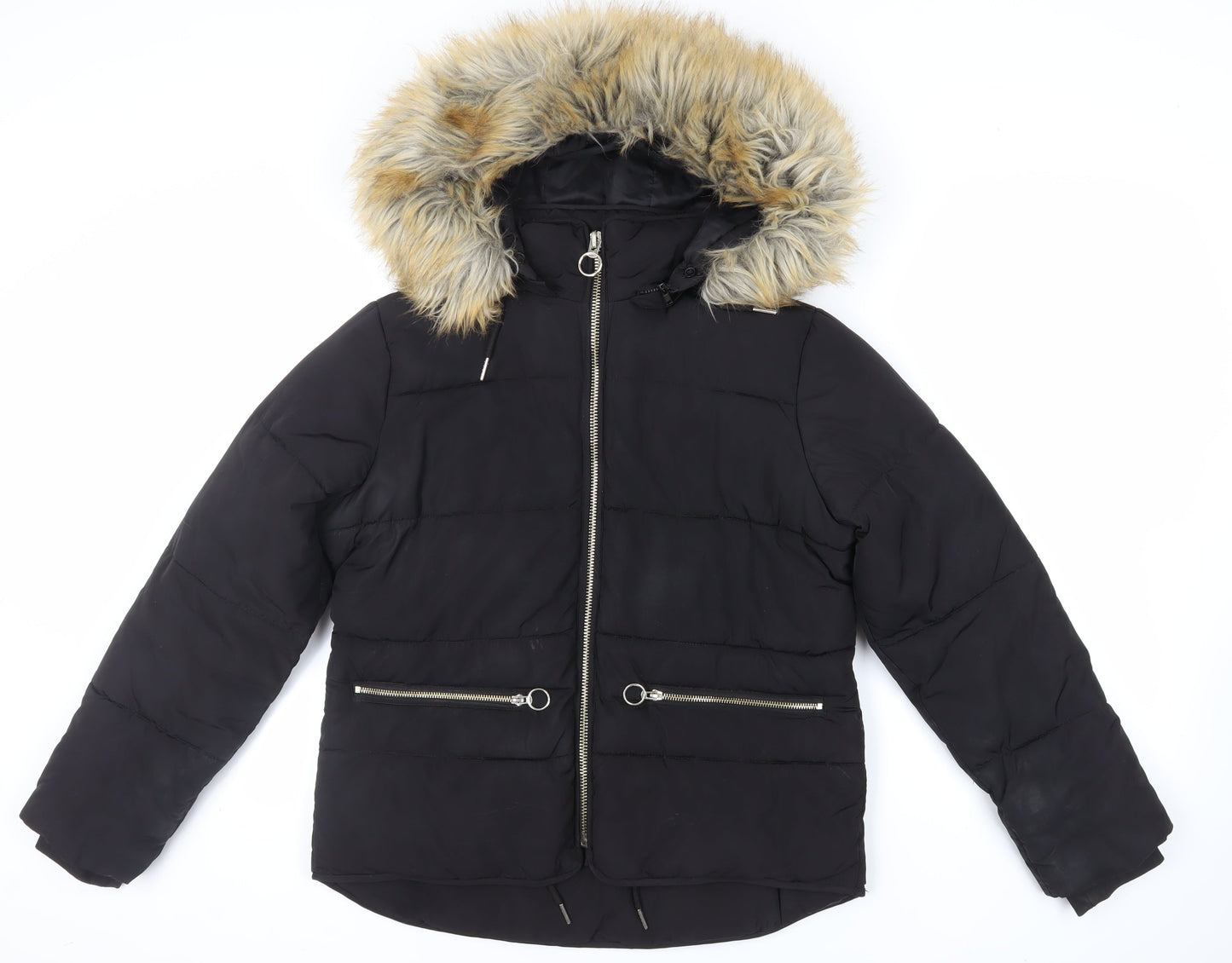Womens UK Size 12 Topshop Black Puffer Jacket