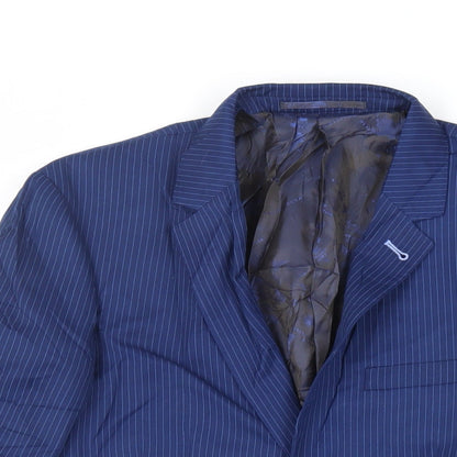 6th Sense Mens Silver Striped Polyester Jacket Suit Jacket Size 36 Regular